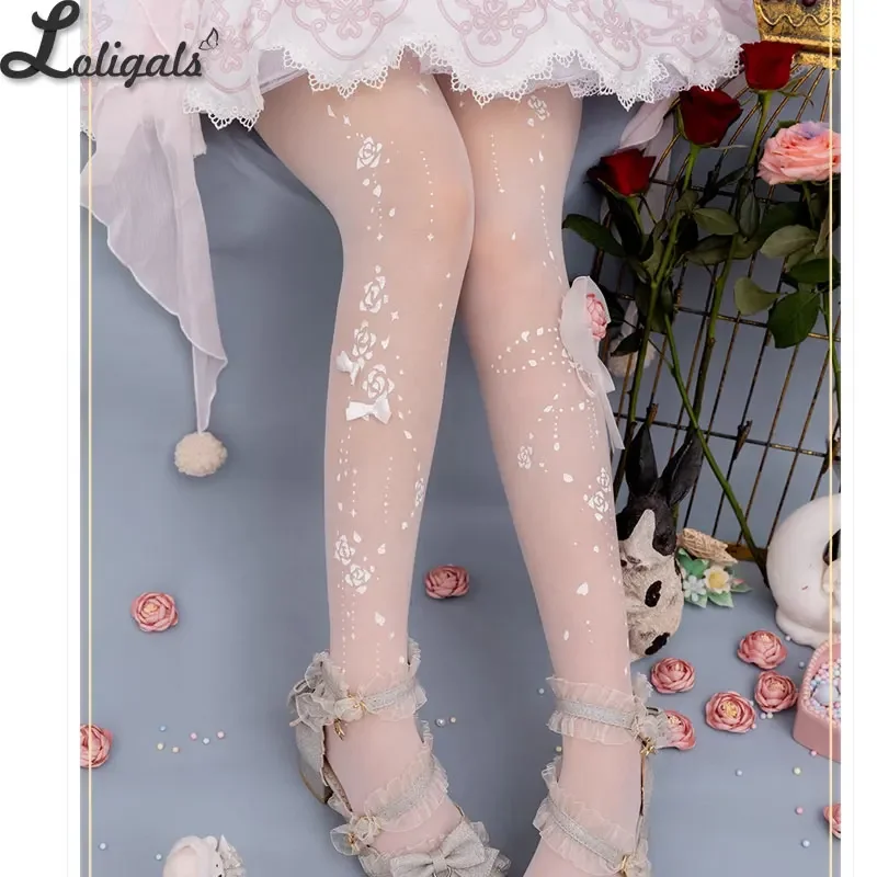 Yidhra-Collants Sweet Lolita transparents, collants de mariage, motif rose, été