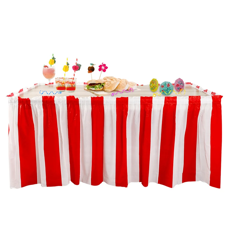 Carnival Red and White Striped Waterproof Elastic Table Skirt Outdoor Table Wrap Banner Circus Theme Party