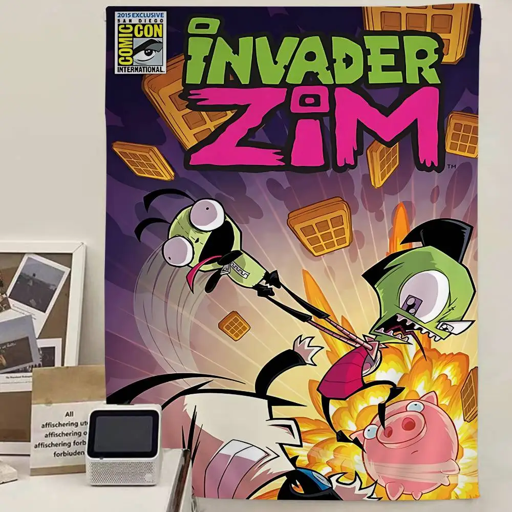 I-Invader Z-Zim Anime DIY Wall Tapestry Hanging Tarot Hippie Wall Rugs Dorm Home Decor