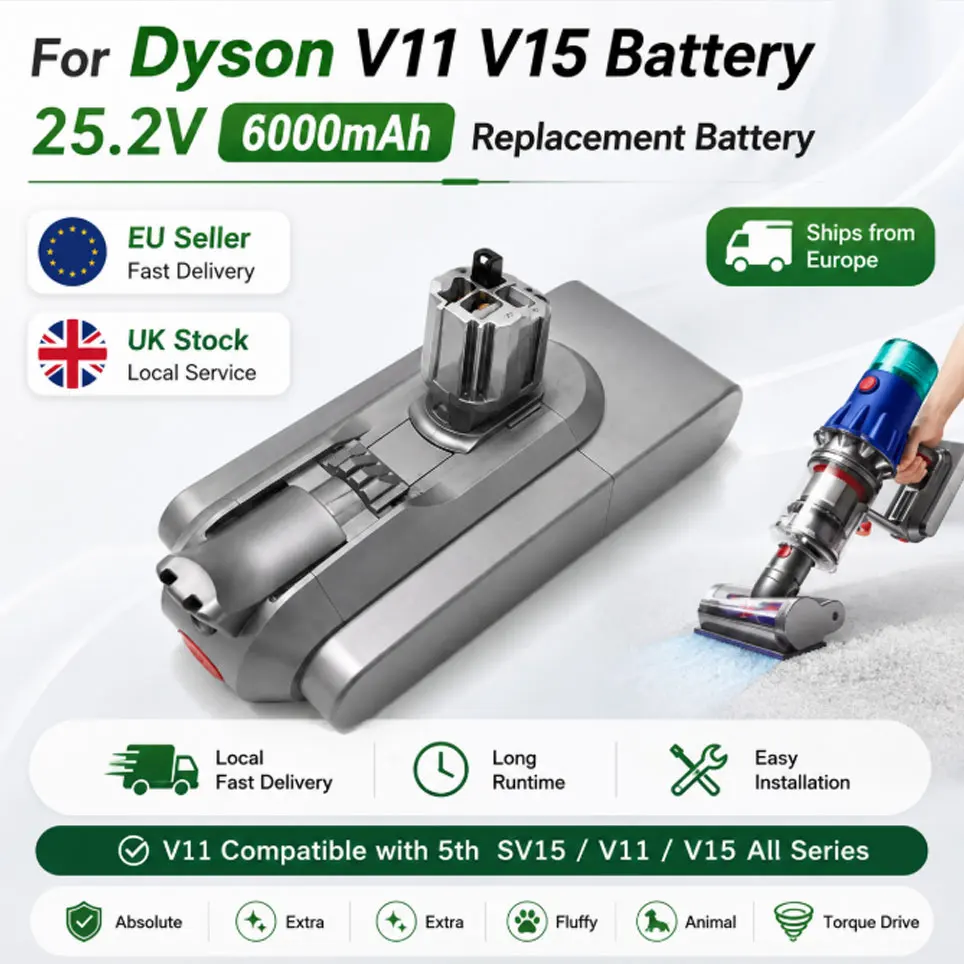 25,2V 6000mAh Akku für Dyson V11 SV15 SV16 SV17 SV18 SV22, V11 Animal Fluffy Staubsauger Li-Ionen-Akku