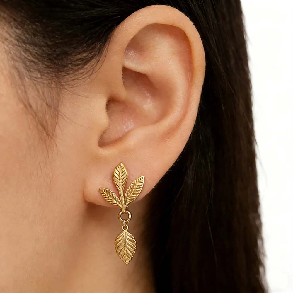 

6pcs Stainless Steel Ear Studs Vintage Gold Plated Branches Leaves Earrings for DIY Charm Women Jewelry Making Accessories Gifts