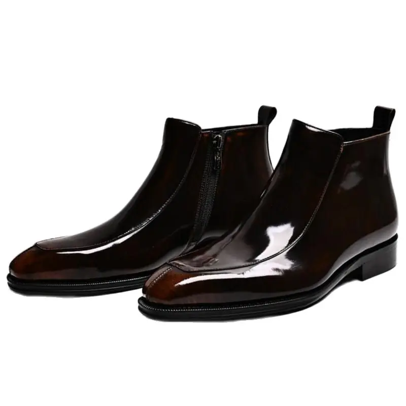 

New British Mens Business Ankle Boots Luxury Patent Leather Office Work Boots Men Daily Casual Fashion Boots Size 37-44