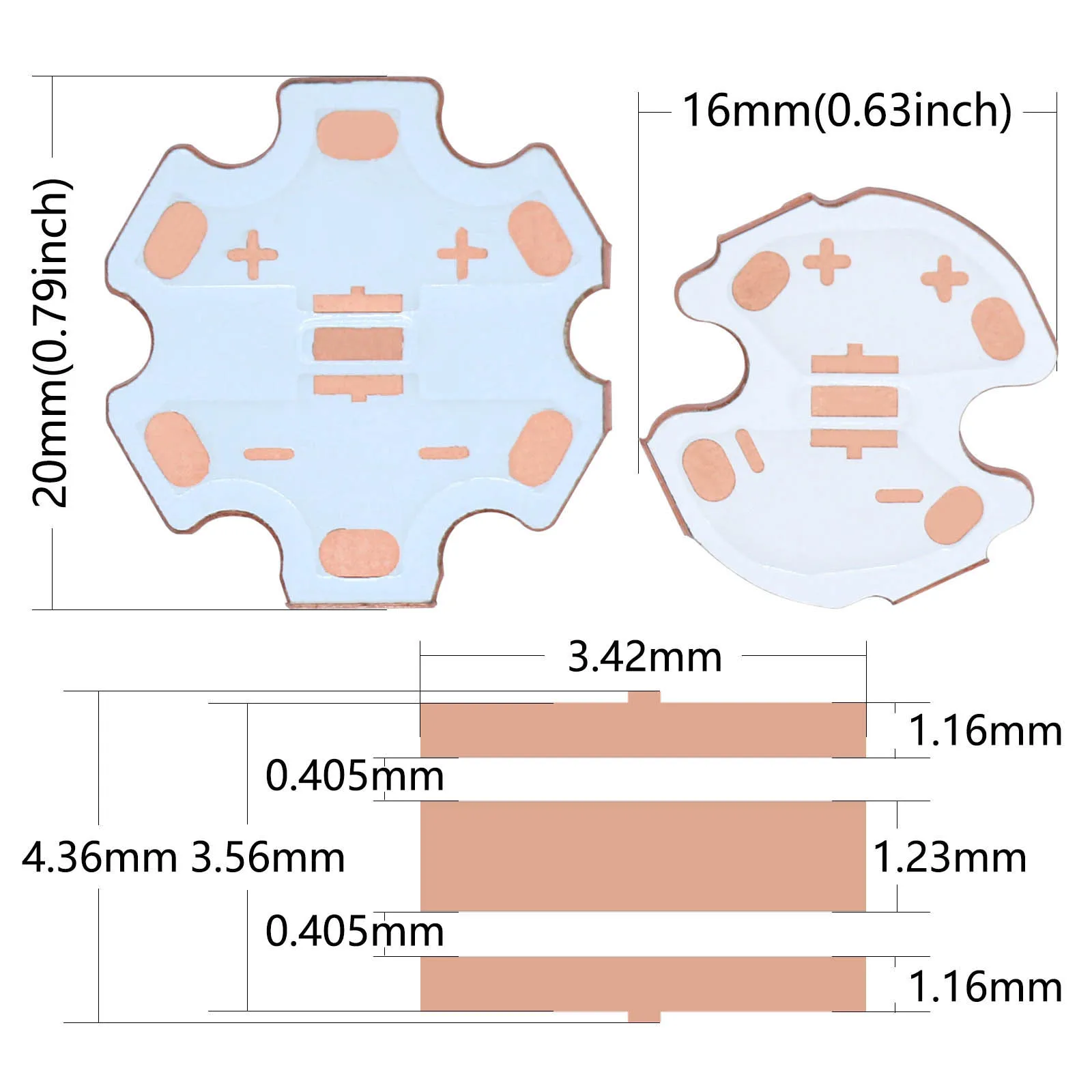 10pcs 3535 5050 Copper PCB XPG XPG2 XPE2 XML XML-2 XHP50 MKR T6 U2 LED PCB 20mm Copper Star 16mm Heatsink Substrate PCB DIY