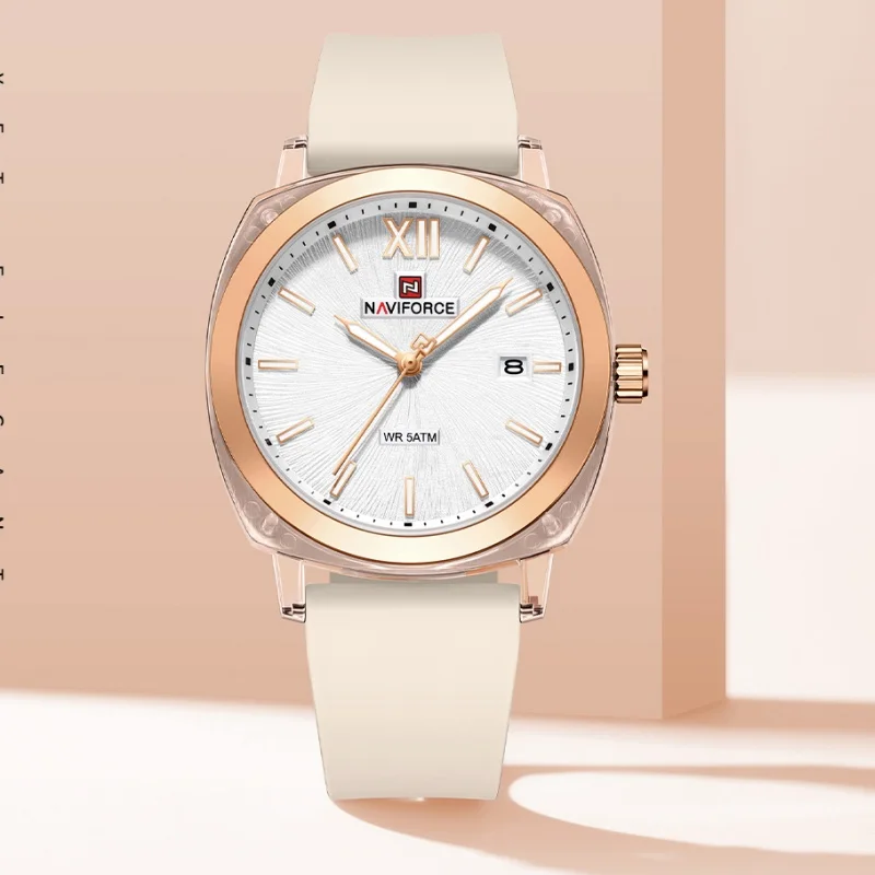 

NF6111 NAVIFORCE Woman Quartz Watch Fashion Simple Watch Calendar Silicone Strap Luminous pointer 5ATM Waterproof Ladies' Watch