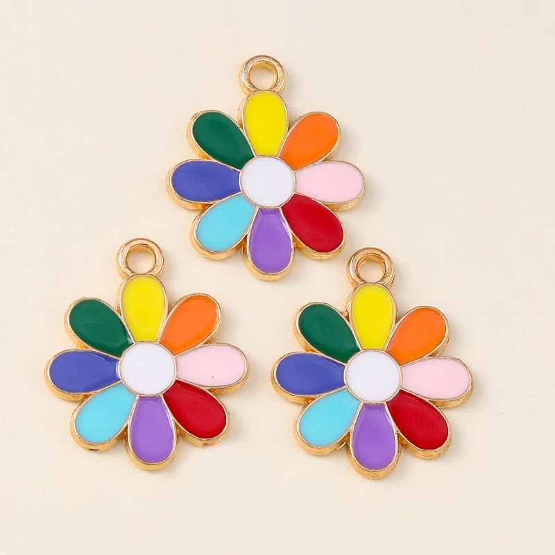 20 Stück niedliche bunte Emaille-Blumenanhänger für die Schmuckherstellung, Tropfenohrringe, Halsketten, Armbänder, DIY-Bastelzubehör ﻿ – Detail 4