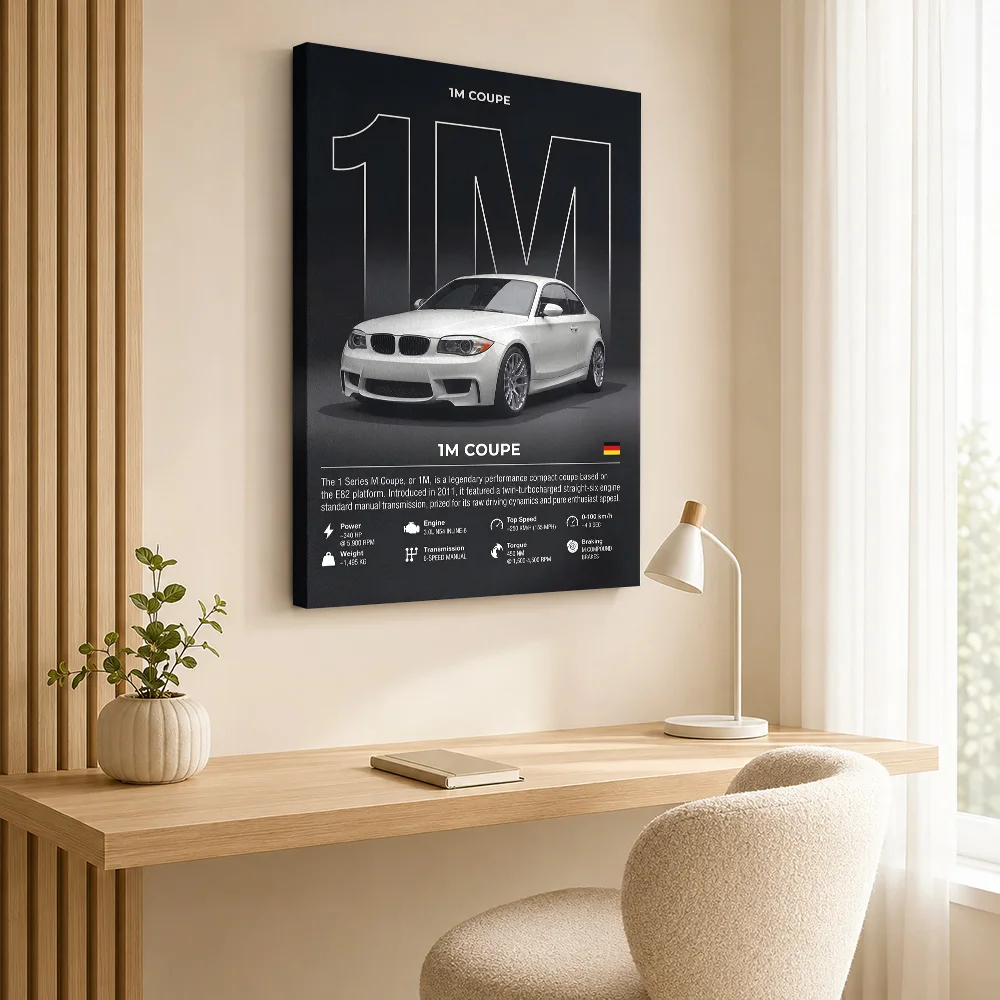 German 1M Performance Coupe Canvas Print Customized Photo Detailed Infographic Wall Art For Car Club Lounge Housewarming Gift