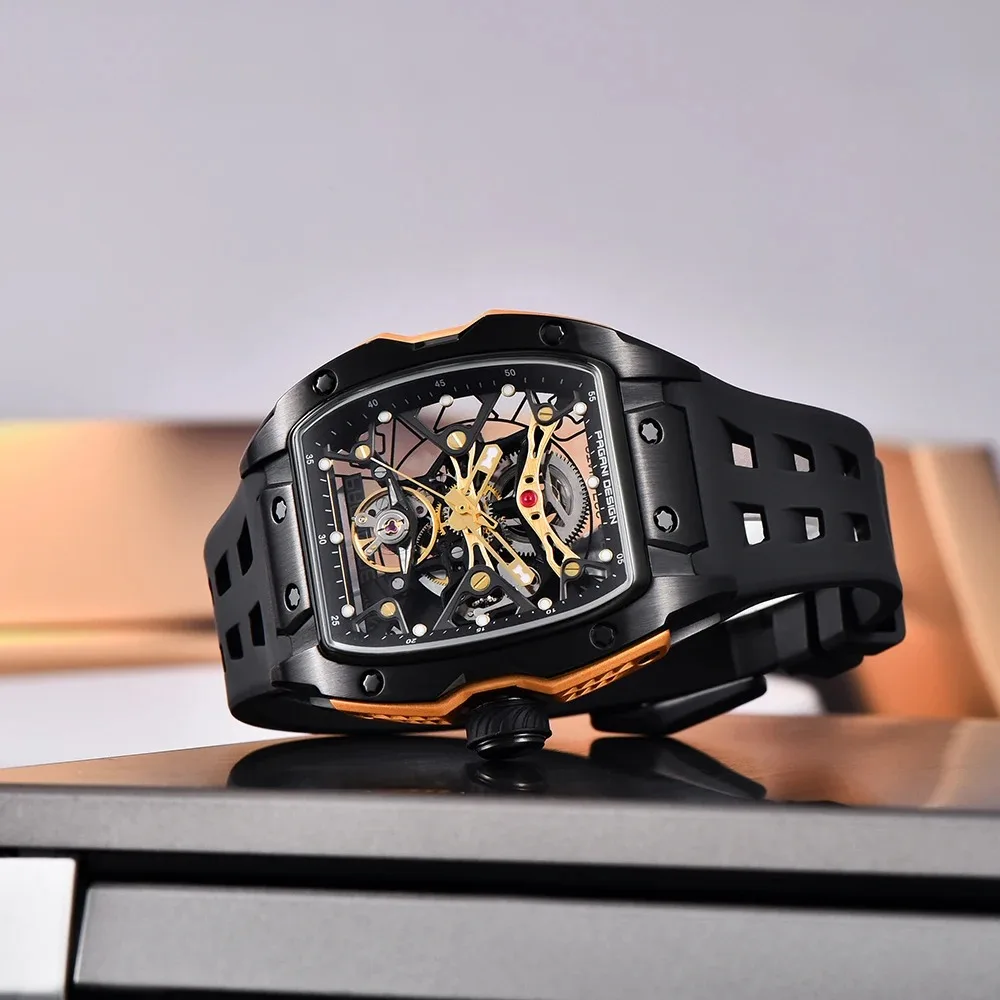 PAGANI تصميم الأصلي 42 مللي متر الرجال التلقائي ساعات آلية فاخرة الجوف خارج الياقوت الزجاج 5ATM مقاوم للماء ساعة للرجال