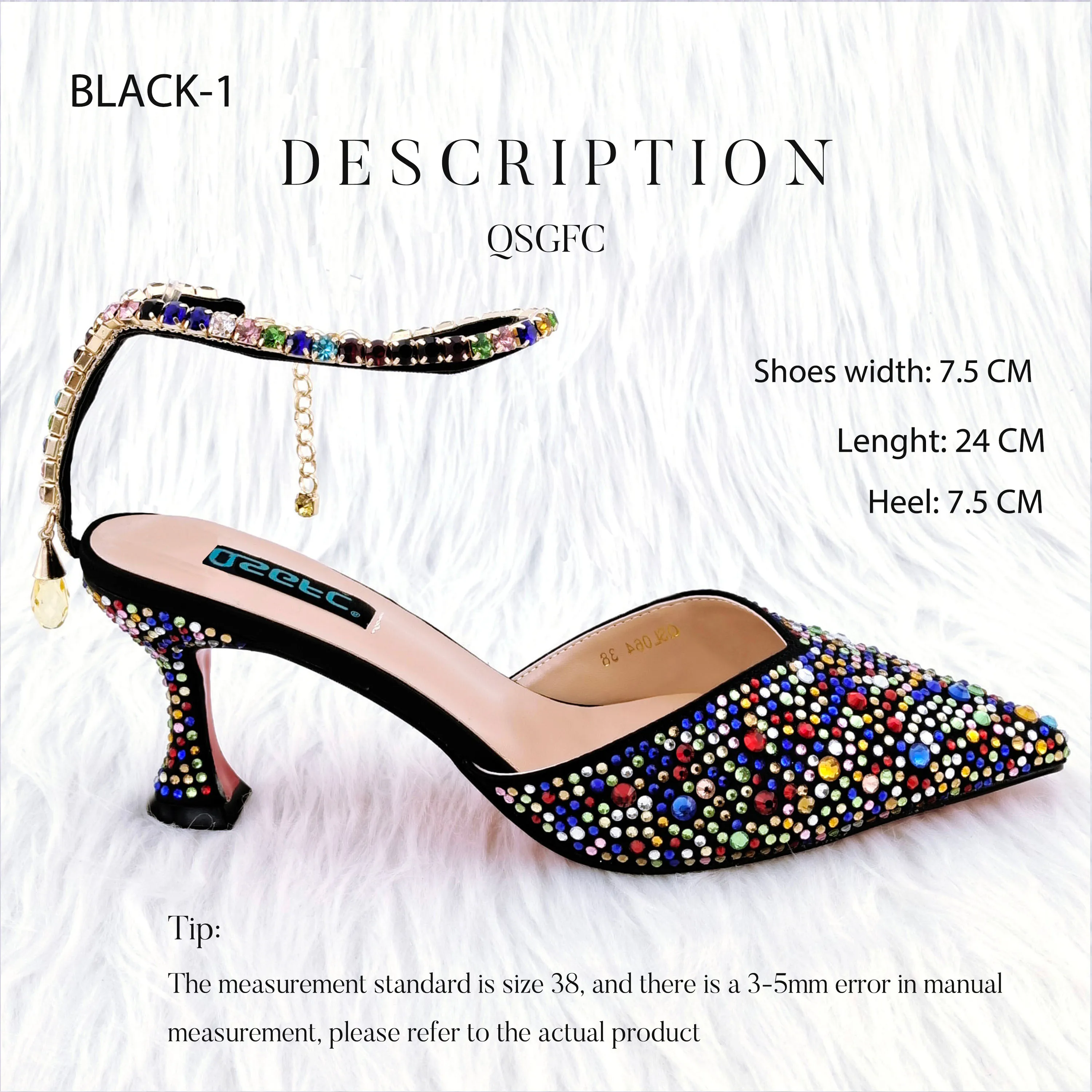 QSGFC New Italian Design Luxury Women\'s Pointed Shoes And Bag Set Full Diamond Decoration Metal Closure Shoes for Party