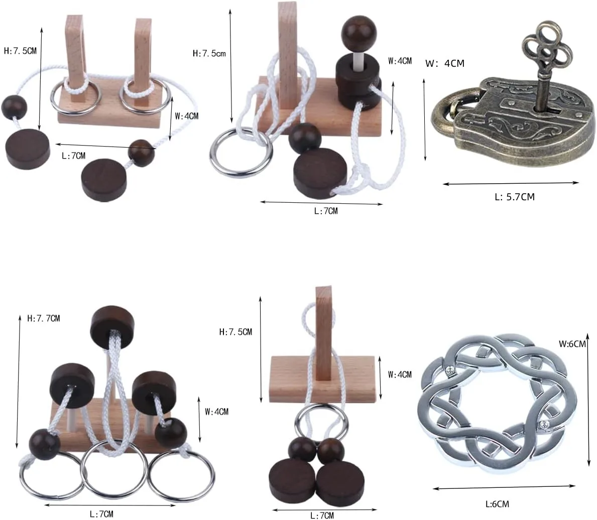 Brain Teaser Puzzle 3D Unlock Interlock Metal Wooden Assorted Set IQ Logic Training Family Game Party Coffee Table Unlock Toys
