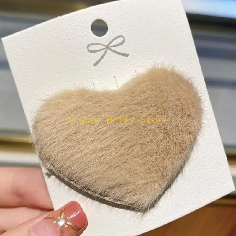 

N5KB Colorful Plush Heart Hair Barrettes Teens Plush Hairpin Spring Hair Clip