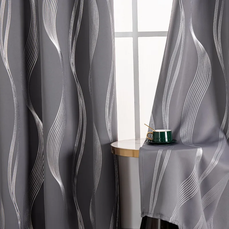 Heat Insulation Sunscreen Blackout Curtains Bedroom Decor Protect Privacy Wave Pattern Dots Foil Printed Curtains Sunshade Cloth