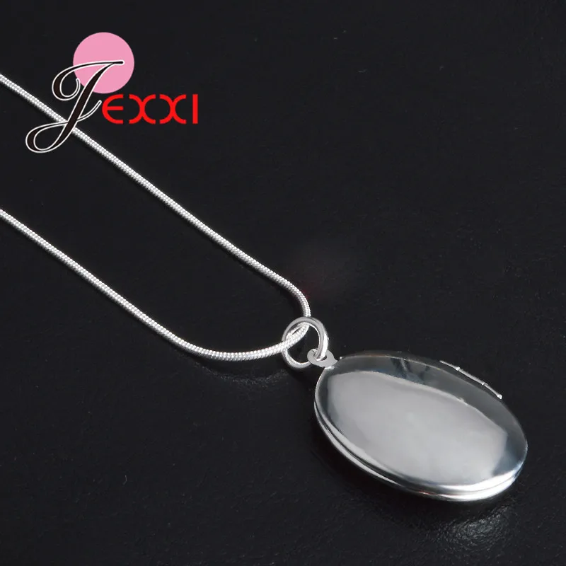 Elegant Retro 925 Sterling Silver Necklace Round Open Locket Pendant Necklaces Photo Women Collar Jewelry