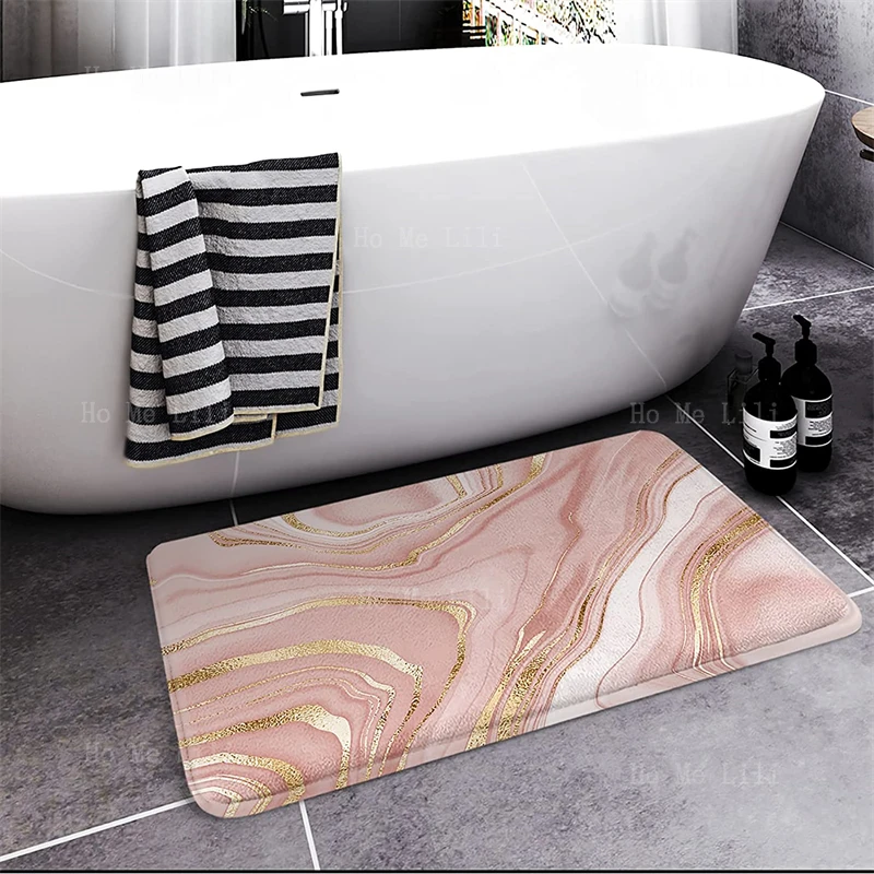 Black Pink Marble Flannel Floor Rugs Luxurious Ultra Soft Non Slip Carpets Home Decorations For Kitchen Bedroom Indoor