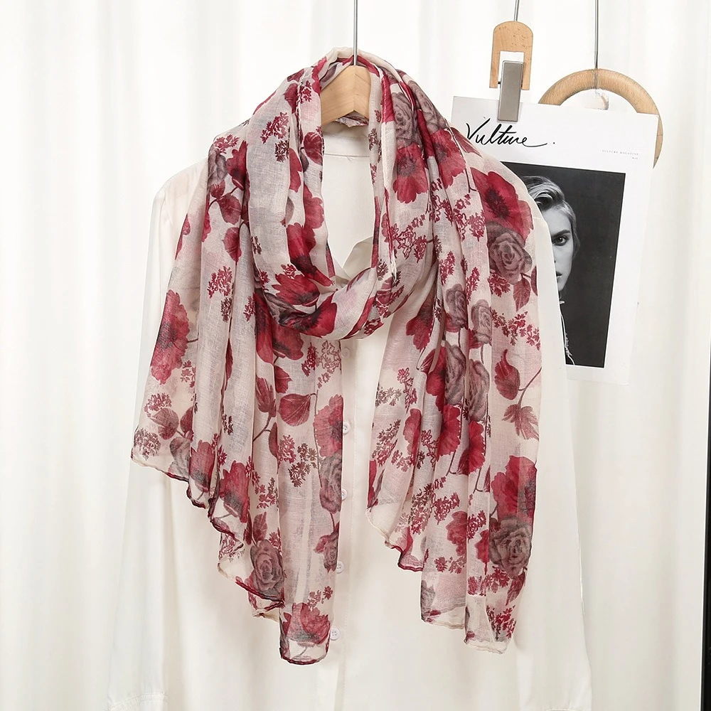 

Balinese Floral Print Scarf For Women'S Spring And Summer New Style Long Scarf Muslim Headscarf Thin Style Sun Protection Shawl