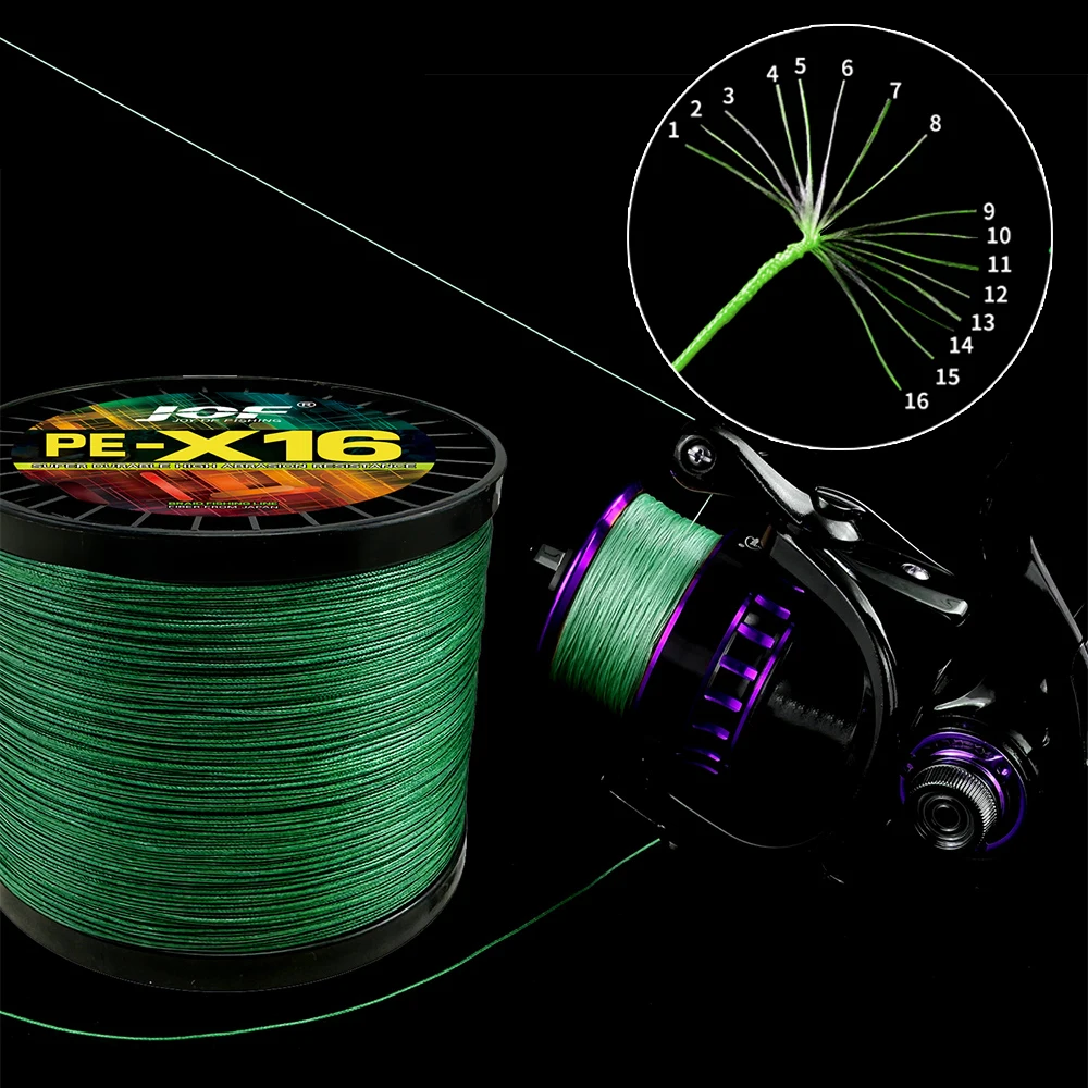 JOF marca 16 filo lenza 16x 100/300/500/1000M Super Power intrecciato PE giappone filo da pesca 25-200LB 0.16-0.8mm Peche