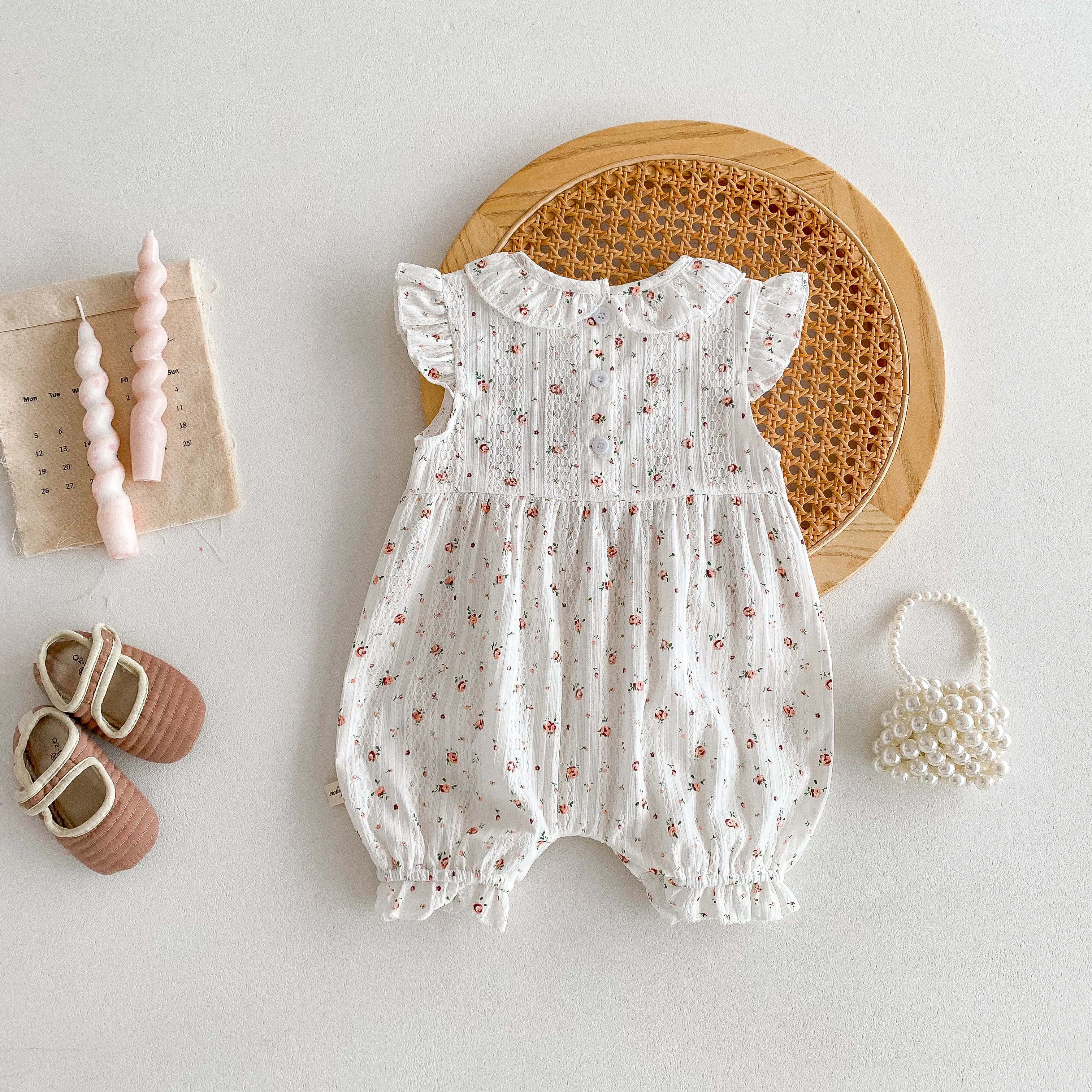 2026 Korean-style Summer Lightweight Baby Trendy Floral One-Piece Dress for Girls, Children's One-Piece Play Suit