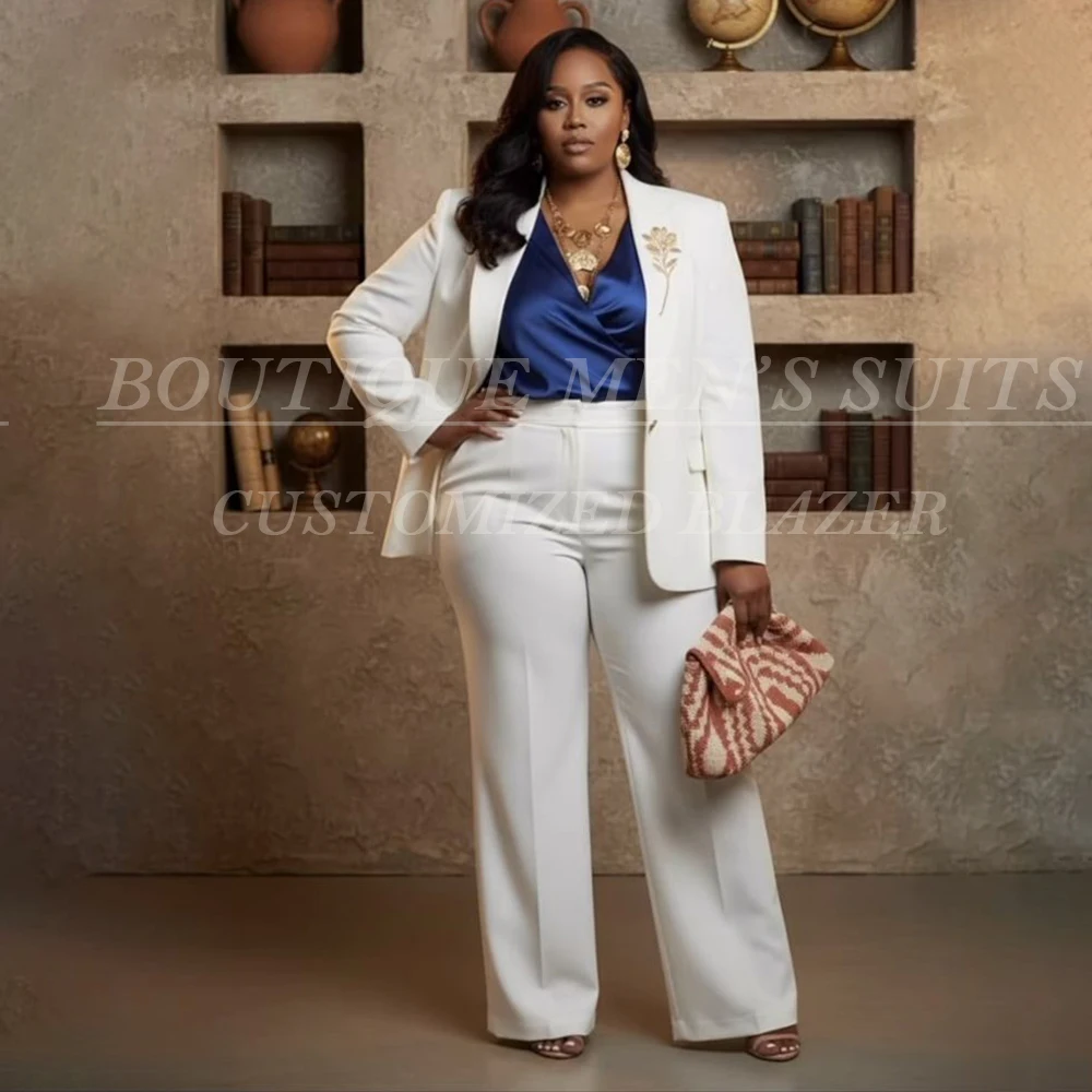 

White Women's Suits 2 Piece Trousers Sets Elegant One-Button Regular Length Jacket Pants Formal Office Lady Outfits Evening Set