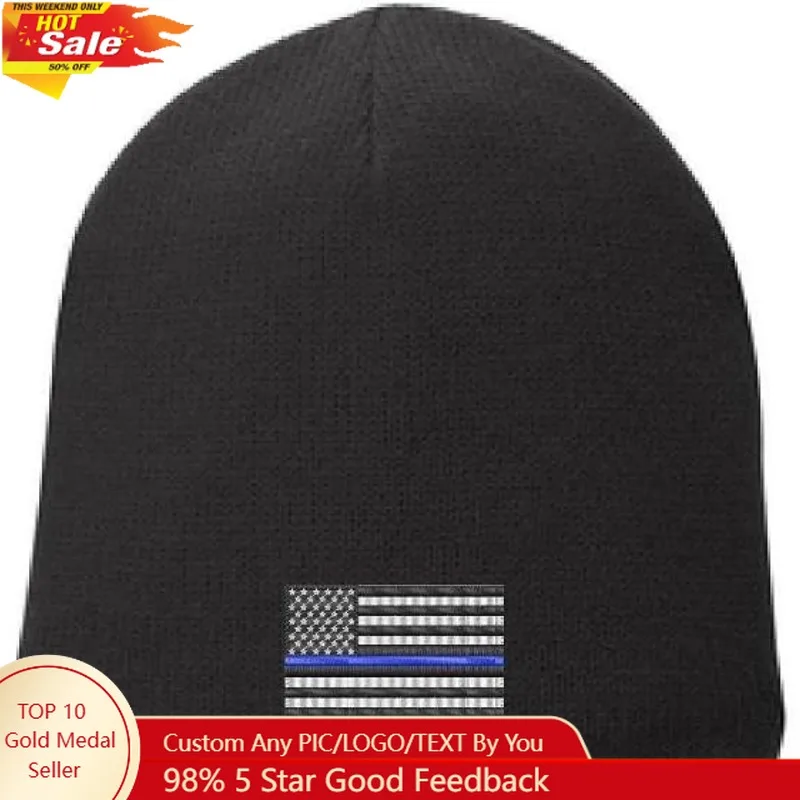 

Thin Blue Line Subdued American Flag Fleece Lined Skull Cap Beanie