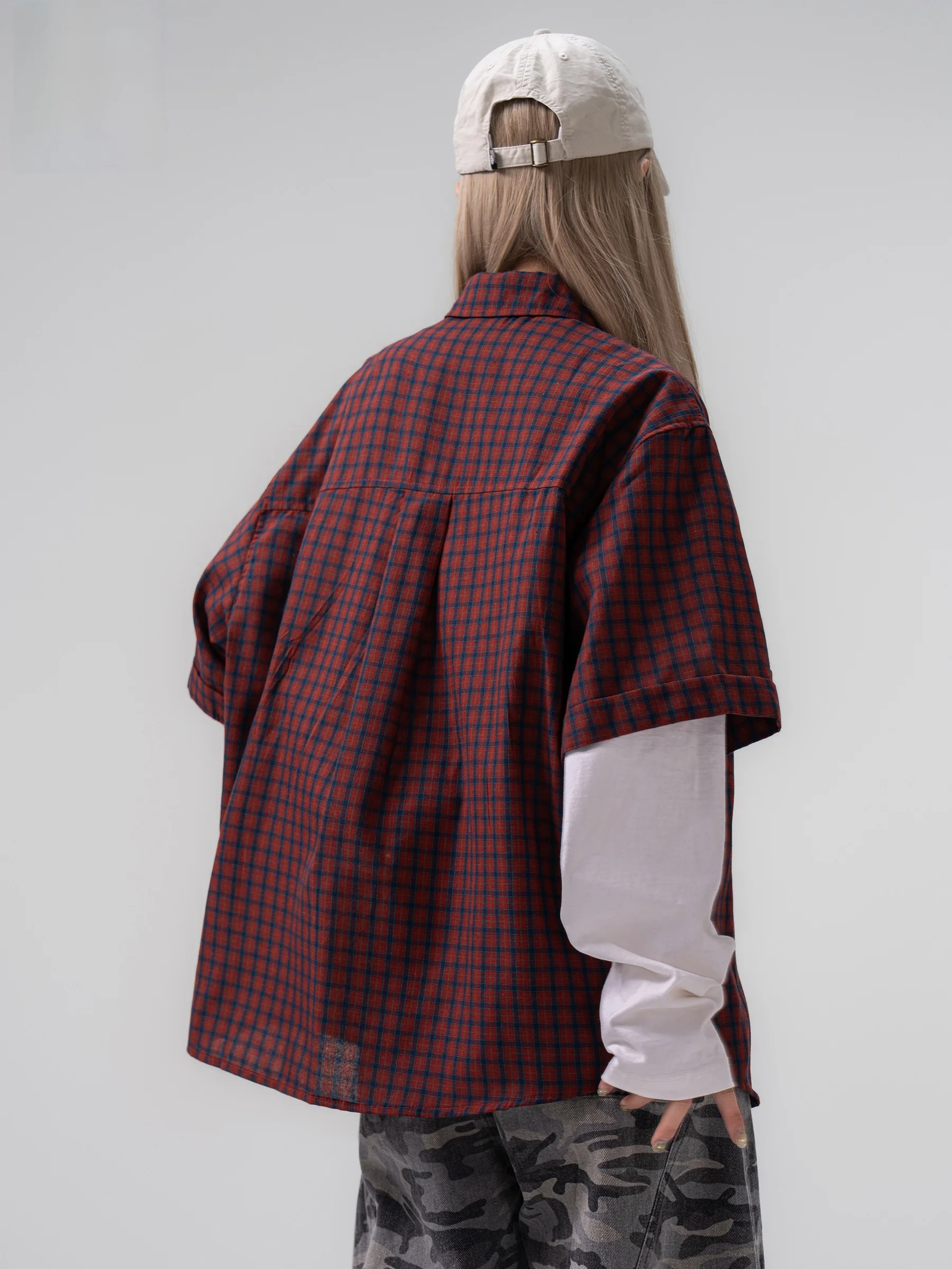 American Retro Thin Grid Pattern Short Sleeve Shirt Unisex Summer New Loose Casual Versatile Shirt Jacket Trendy Open Cardigan