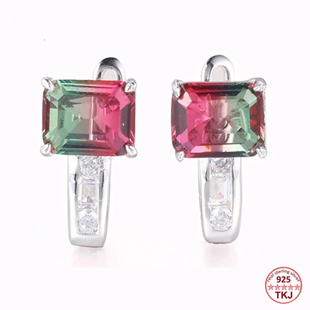 KOSE Trendy Tourmaline Stud Earrings For Women 925 Sterling Silver Earring Rectangle Zircon Party Earring Fine Jewelry Gift