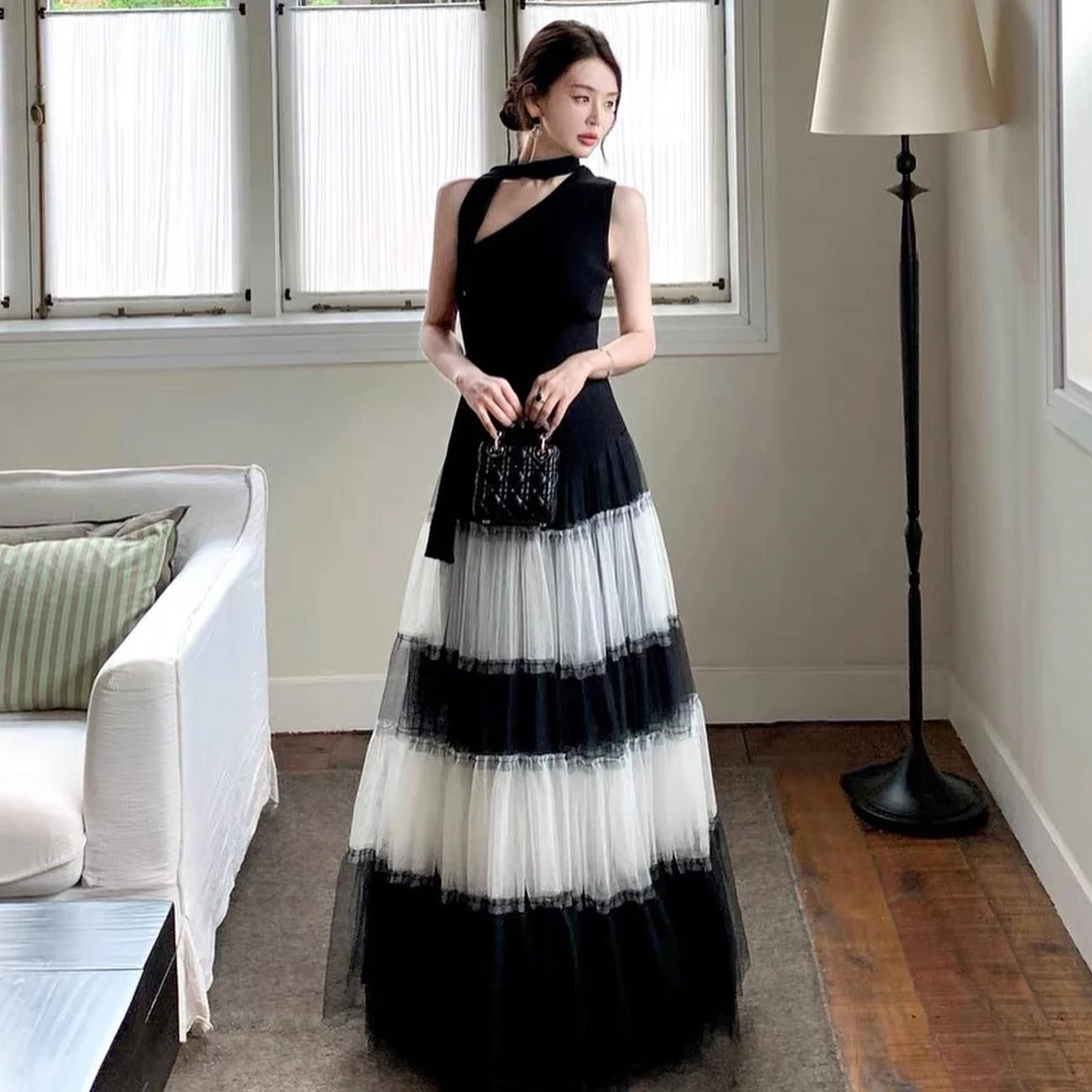 

Bafftafe Black Ivory Tulle Customized Women's Prom Party Dresses One Shoulder Korea Evening Dress Formal Wedding Bridesmaid Gown