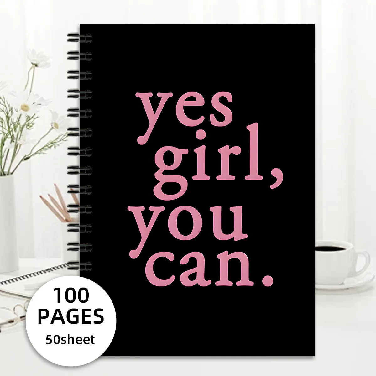 caderno-espiral-yes-girl-you-can-com-100-paginas-diario-com-afirmacoes-motivacionais-presente-de-autoamor-e-confianca