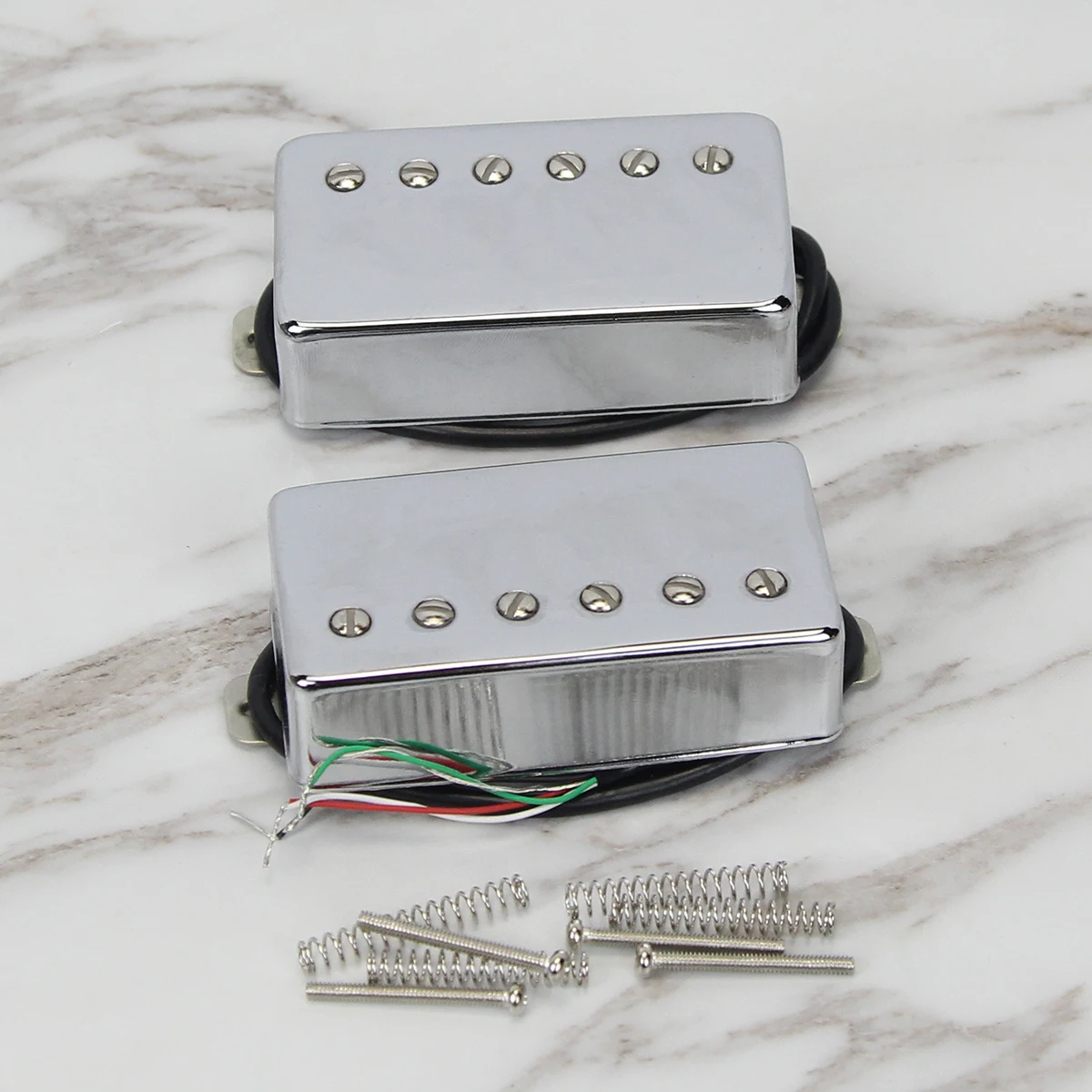 FLEOR Set of Chrome LP Electric Guitar Humbucker Pickup Ceramic Magnet Neck Bridge Pickups 4-Wires Guitar Parts