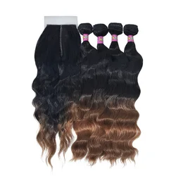 Natural Wave Synthetic Hair Bundles 18inch 5Pieces/Lot Ombre Blonde Hair Weave With Closure Synthetic Hair Extensions for Women