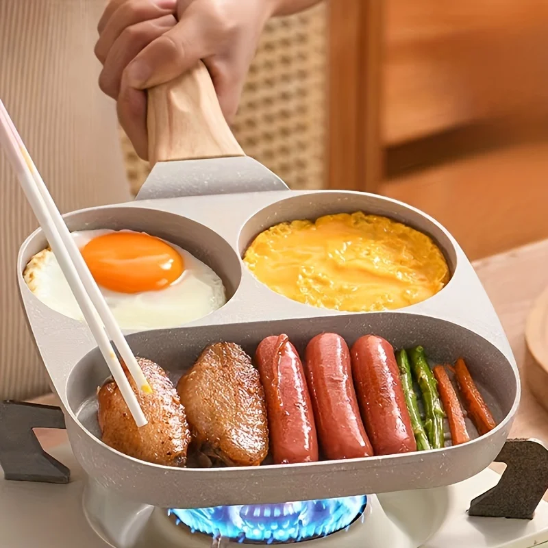 Sartén antiadherente multisección para desayuno, sartén con Triple compartimento para huevos y panqueques, fácil de limpiar, imprescindible en la cocina, 1 ud.