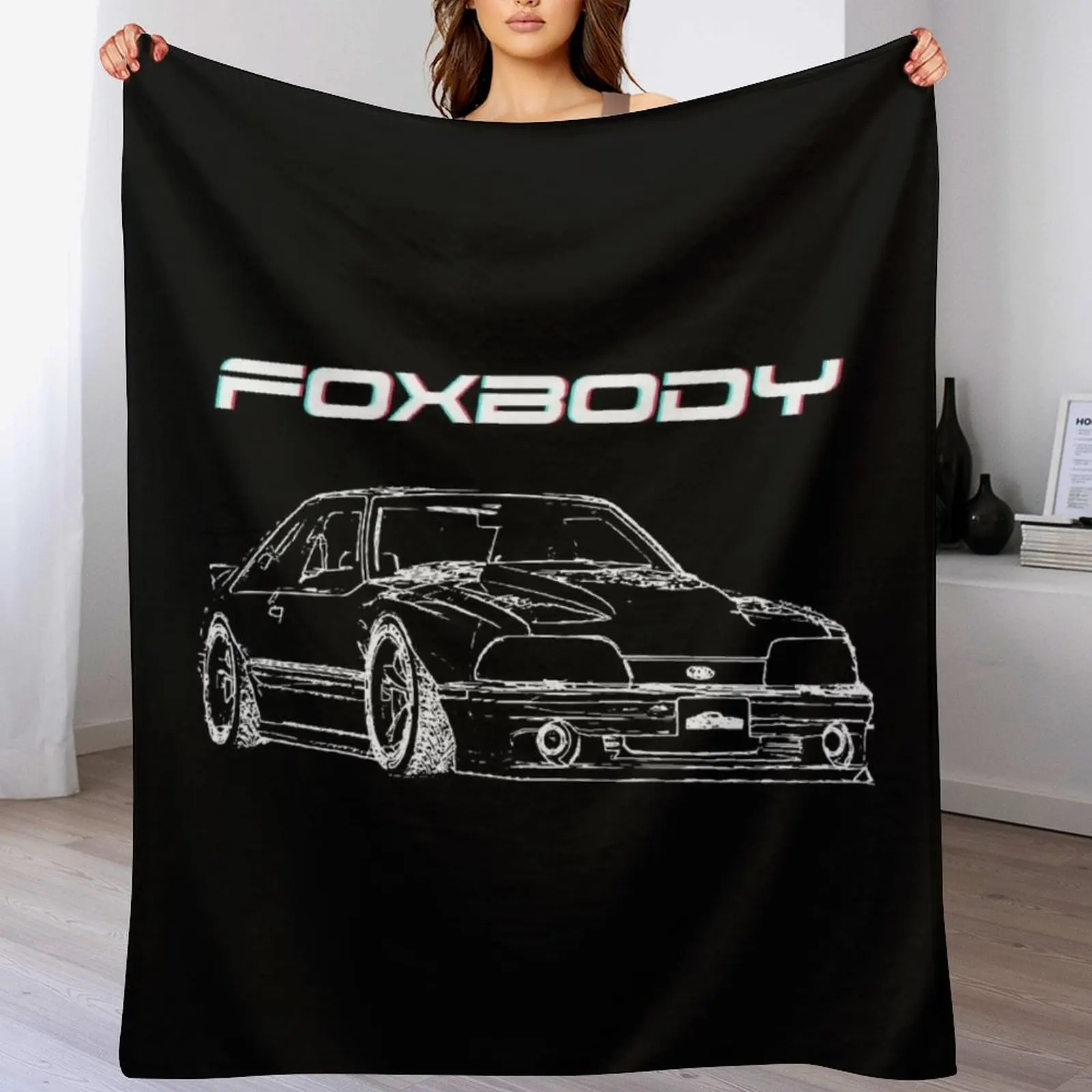 

Third Gen Mustang Foxbody Fox Body Custom Line Art Throw Blanket Plush Plaid Sofa Quilt Blankets Sofas Of Decoration Blankets