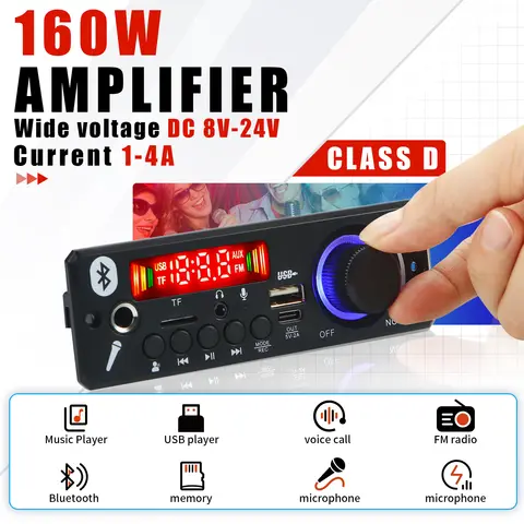 160W Amplifier Bluetooth MP3 WMA APE Decoder Board 12V 80W Handsfree Car Audio Microphone USB TF FM Radio DIY Mp3 Music Player