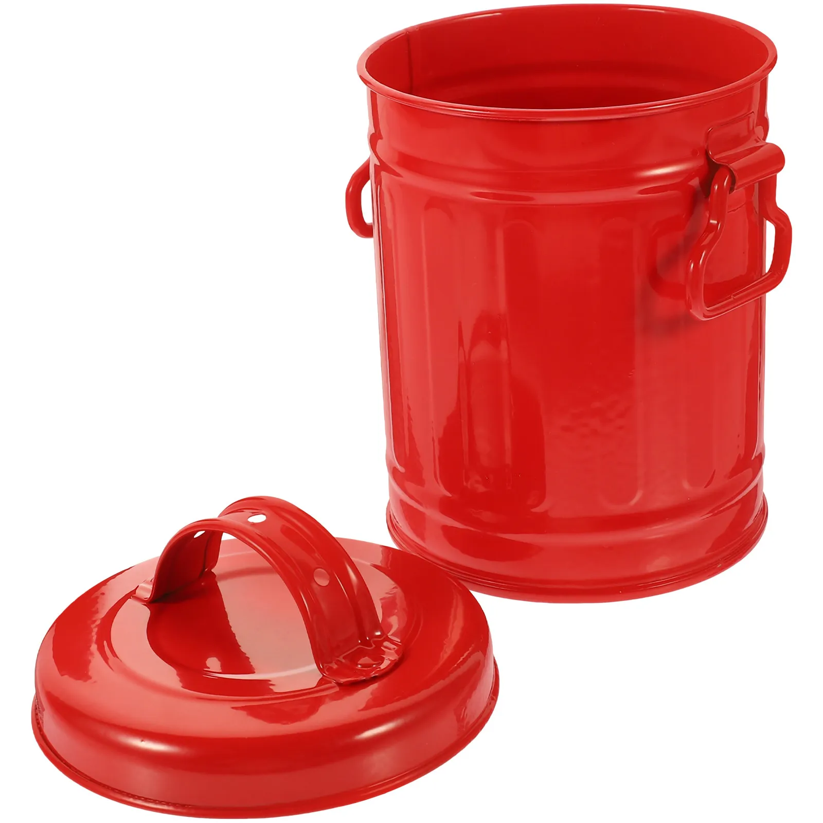 

Iron Storage Bucket with Lid Desktop Mini Trash Can Pen Holder Makeup Brush Holder Large Capacity Sundries Storage Organizer