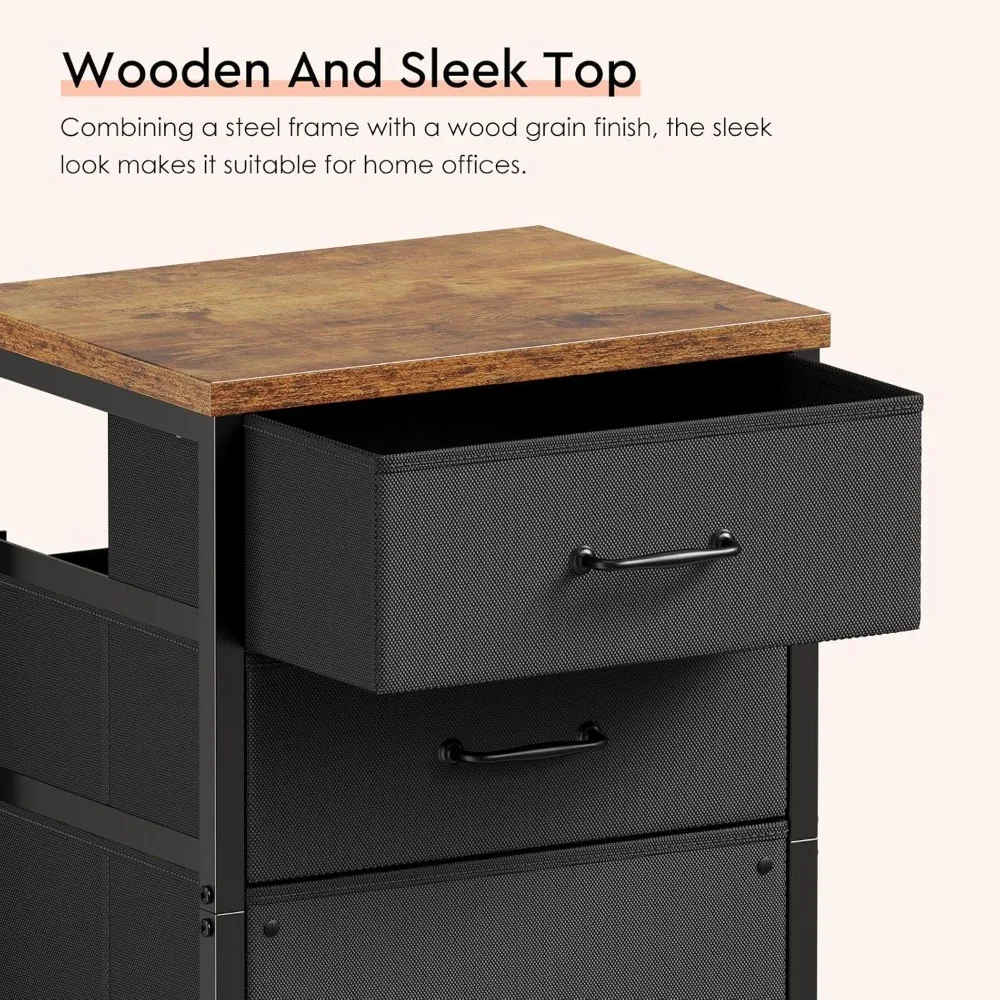 3-Drawer Mobile File Cabinet with Wheels Fabric Vertical Storage for Home Office Rustic Brown