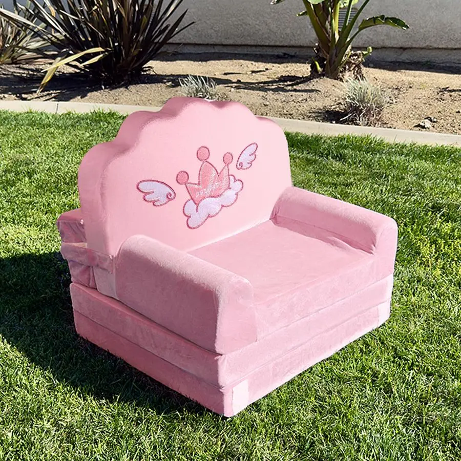 أريكة سرير للأطفال مع غطاء قابل للإزالة وقابل للغسل ومسند ظهر MagicTape كرسي طفل صغير قابل للطي، أثاث مخملي كريستالي مريح لـ Pla
