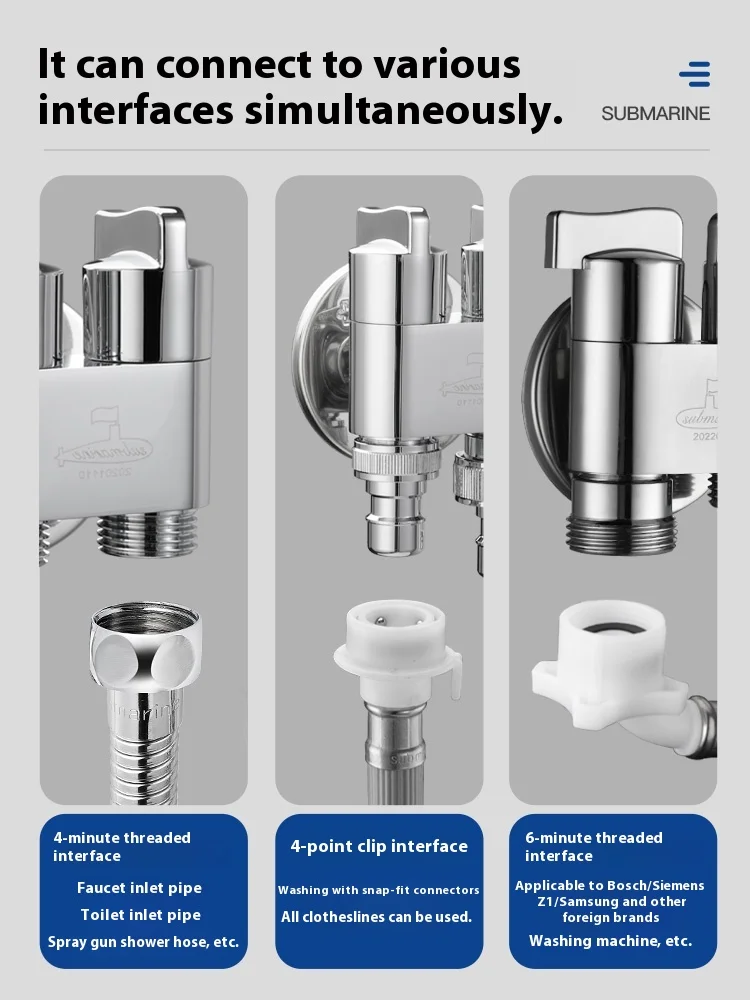 

Copper three-way angle valve one point two one in two out double control water separator valve washing machine faucet triangle