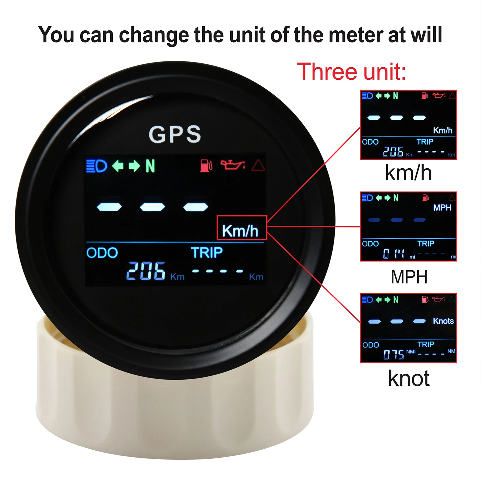 52mm GPS Speedometer Universal Speed Gauge + GPS Antenna with ODO TRIP Fuel Level Oil Press Alarm for Marine Boats Yacht 12V 24V view 2