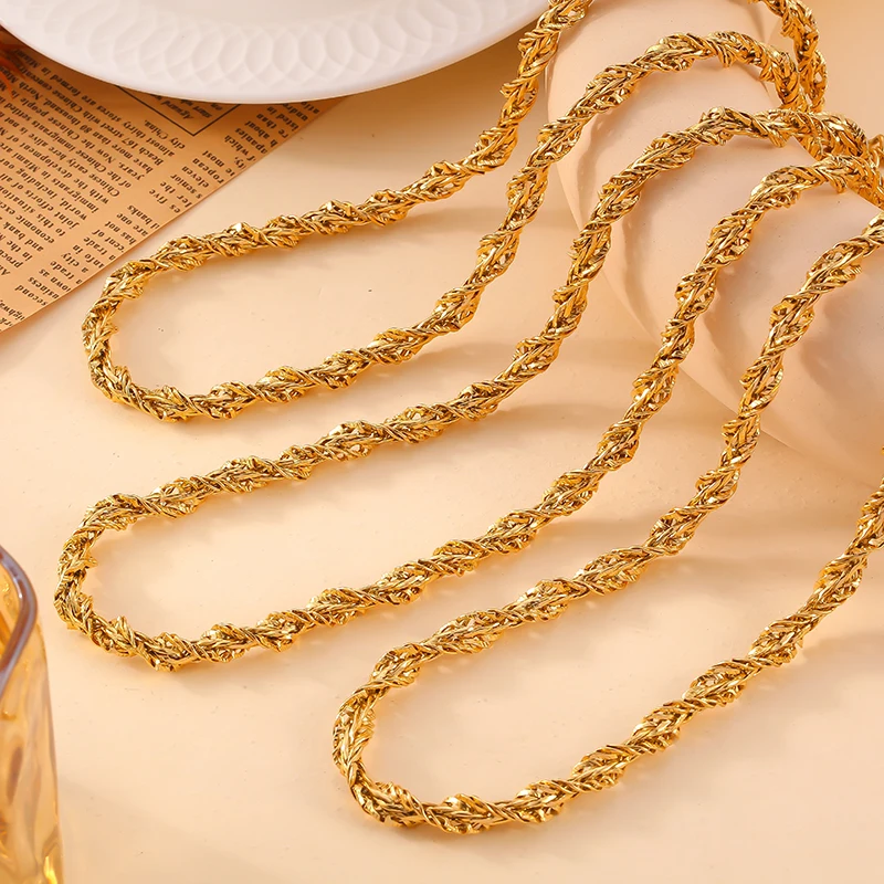 Nuova collana con catene intrecciate da 43cm per donna uomo Color oro in acciaio inossidabile Hip Hop donna coppia girocollo gioielli