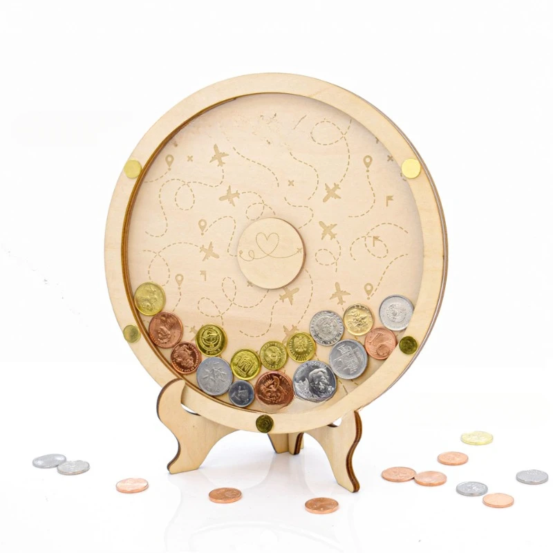 

Personalized Coin Box Travel Gift Creative Wooden Display Stand for Figurines & Miniatures, Home Decor Coin Collection Holder