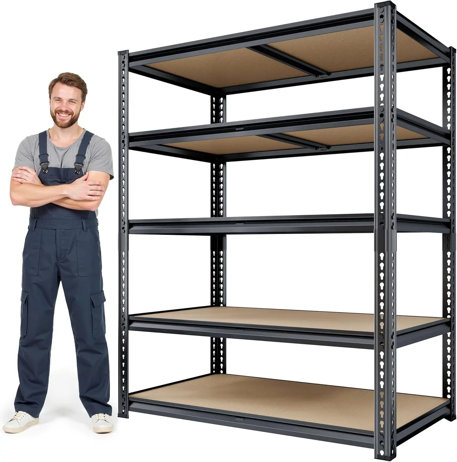 72H Storage Shelves Heavy Duty, 2000LBS Garage Shelving,5 Tier Metal Shelving Unit Adjustable Garage Shelves Utility Rack Shelf