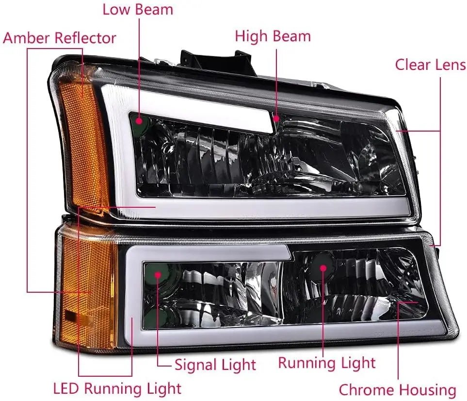 Faróis de LED Compatível com Silverado 1500, 2500, 3500, Modelos HD, 2003-2006, Chevy Avalanche, Farol Driver Pass