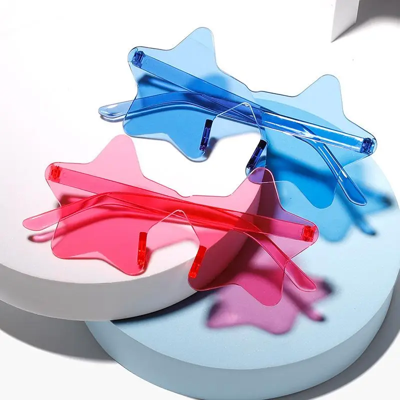 5Pcs Star Shaped Rimless Sunglasses Colorful Transparent Party Glasses for Graduation Ceremony Group Photo