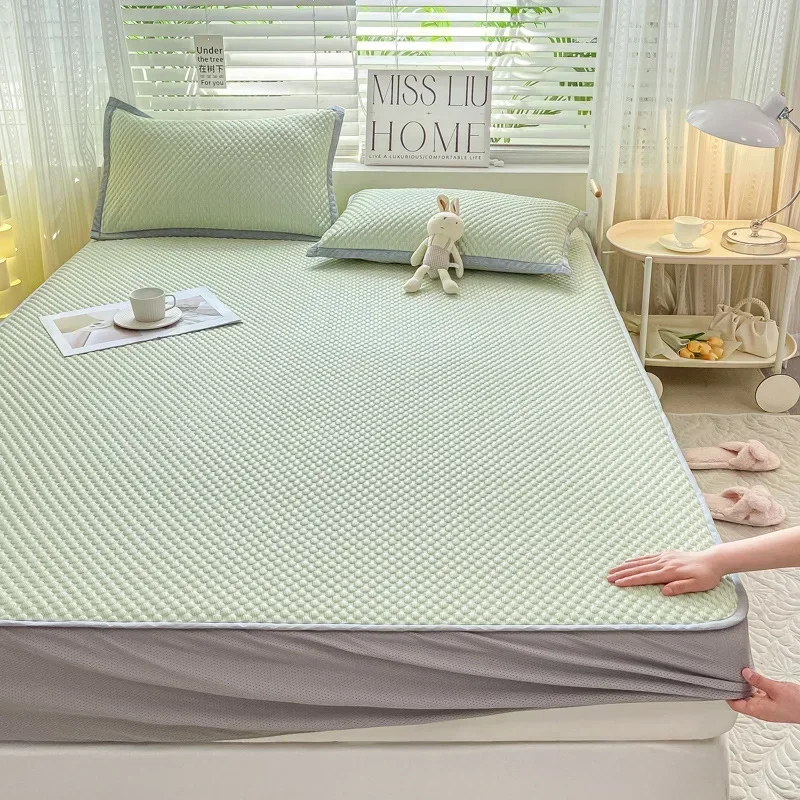 Summer Cooler Latex Bed Fitted Sheet Set Soft Air-conditioning Mat Bed Skirt Washable Solid Anti-slip Mattress Protector Cover
