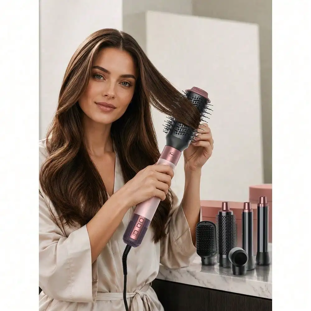Six-in-one hot air comb multi-function automatic hair suction curling hair styling comb high-speed brushless hair dryer