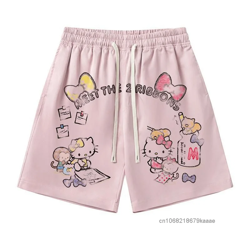 Sanrio Hello Kitty Print Casual Shorts Vrouwen Zomer Losse Sport Vijf Kwart Broek Japanse Stijl Schattige Y 2K Meisje Shorts