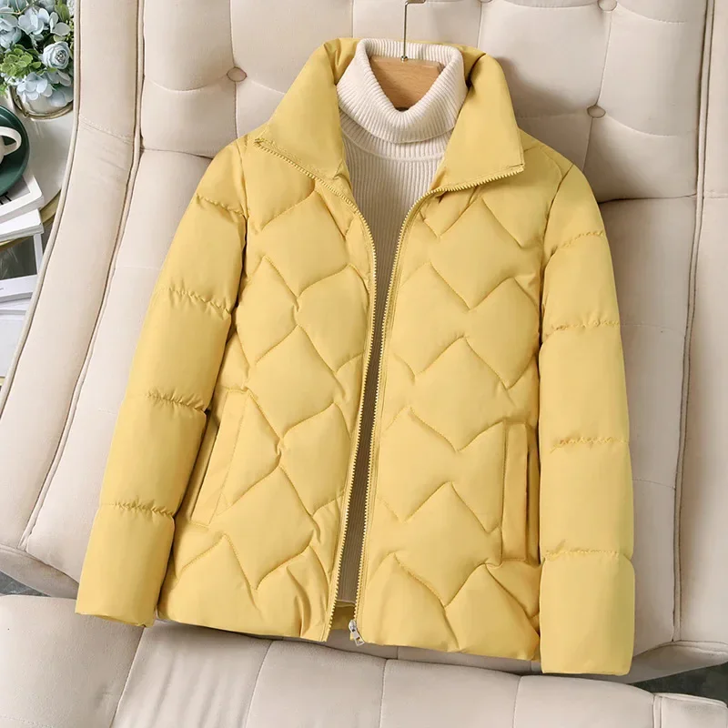 سترة قطن قصيرة سميكة دافئة بياقة واقفة فضفاضة مقاس كبير معطف نسائي للخريف والشتاء من القطن باركر 4477