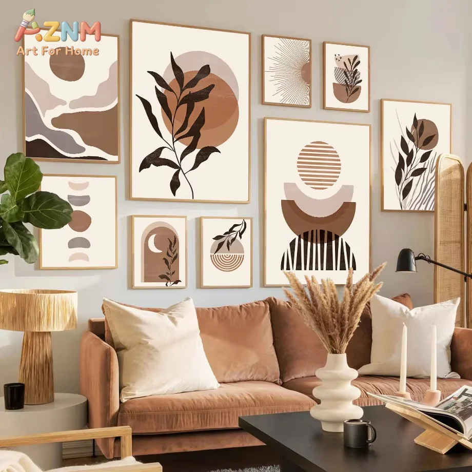 1PC,Boho Brown Beige Abstract Posters And Prints Mid Century Modern Wall Art Canvas Painting Art Mural Picture For Living Room