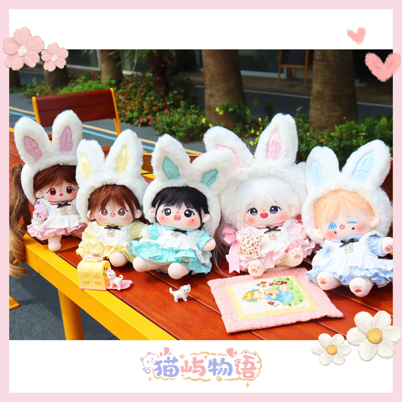 Pre-sale Handmade Limited 20cm No Attribute Doll Clothes Outfit 5-color Candy Kawaii Alice Dress Apron Rabbit Hairband Set