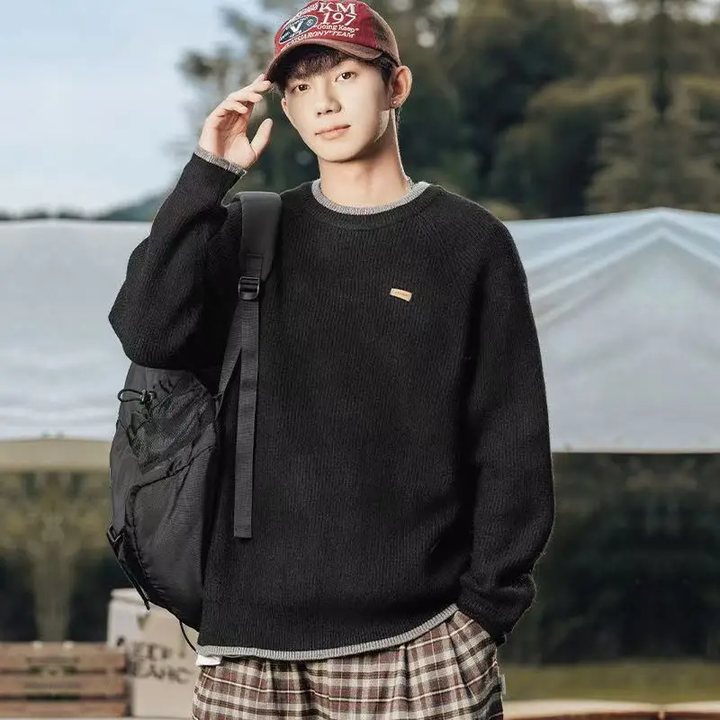 

Мужской зимний свободный вязаный свитер Thiened, искусственная двухсекционная внутренняя одежда, верхняя одежда Faion Lazy Sle Fat People, пальто