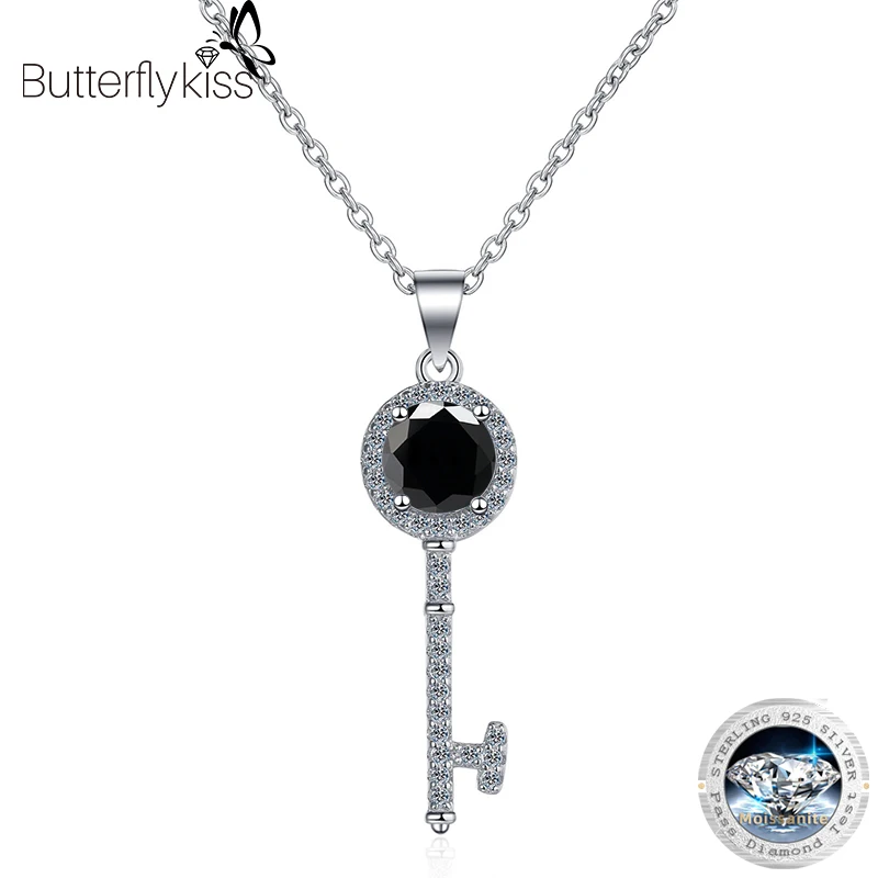 

Butterflykiss Sparkling Moissanite Key Pendant Necklace For Women 925 Sterling Silver 0.5/1.0 Carat Diamond Fine Jewelry Gifts