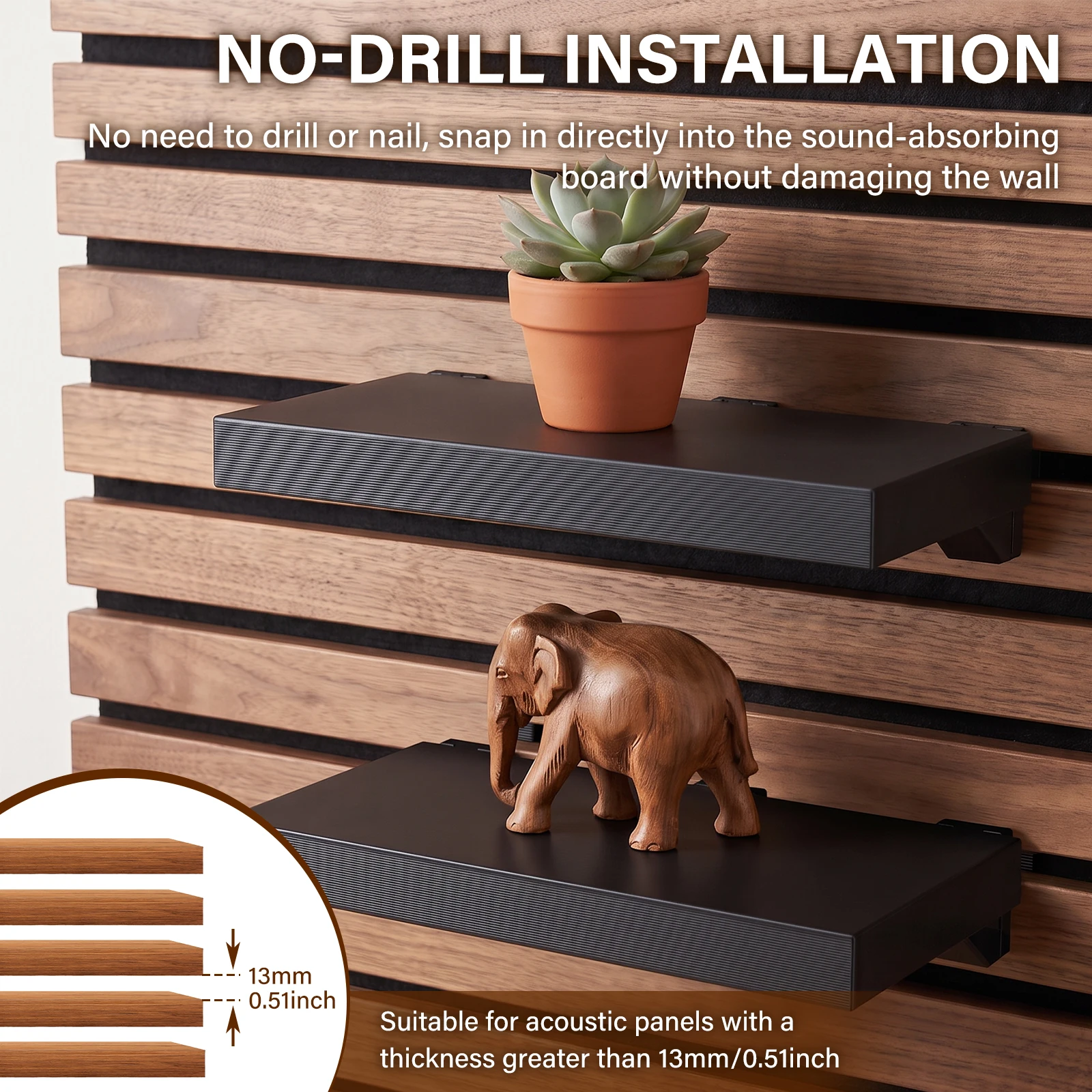 2Pcs Acoustic Panel Shelf Non-perforated Sound-absorbing Board Bracket Wall mounted Storage Rack Decorative Wall Display Stand